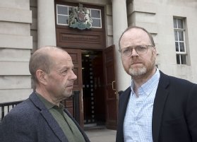 Photo of journalists Barry McCaffrey and Trevor Birney, who were targeted after they produced a documentary exposing police collusion in the murders of six innocent Catholics watching a football match in Loughinisland in 1994