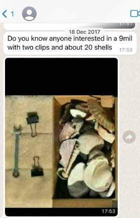 The joke WhatsApp message that Darren Ellis alleged showed solicitor Niall Murphy was involved in buying a firearm - it shows a picture of a 9mm spanner, two paper clips and 20 shells, not weaponry